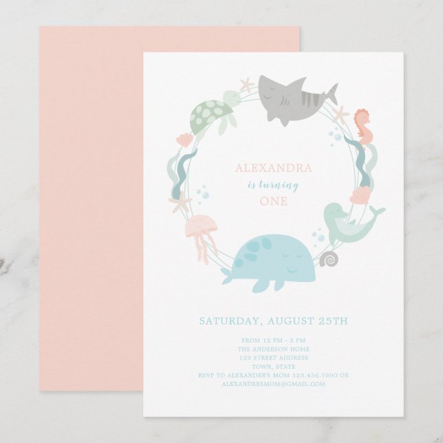 No Primeiro Convite De Aniversário Do Mar (Frente/Verso)