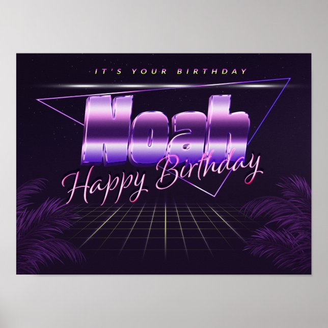 Noah Name Vorname lila retro Poster Geburtstag (Frente)