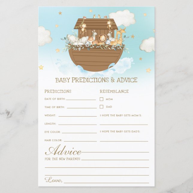 Noah's Ark Blue Boy Predictions & Advice Game (Frente)