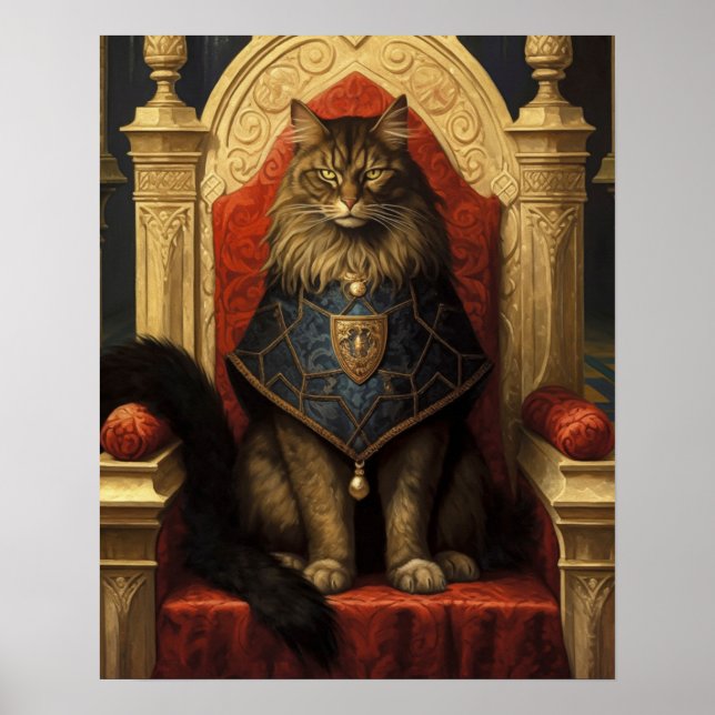Noble Maine Coon Cat Throne Art Impressão (Frente)