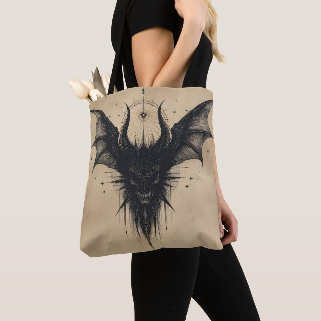 Nocturnal Guardian Tote – Gothic Bat Illustration  (Close Up)