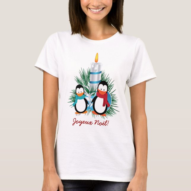 Noël manchots et bougie t-shirt (Frente)