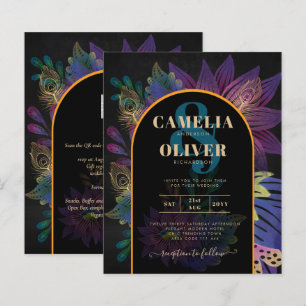 Noir Peacock Tons de Joias Floral Casamento