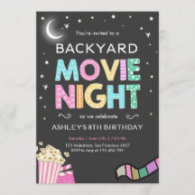 Noite de cinema sob o convite do aniversário das