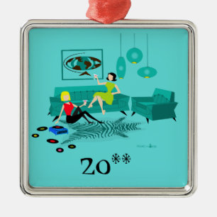 Noite de Enfeites de natal da garota retrô