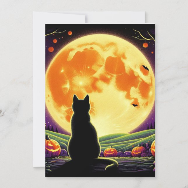 Noite de Halloween com Gato Negro e Jack-O'-Lanter (Frente)