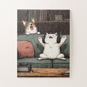 Noite de Karaoke - Quebra-cabeça de Cat & Corgi