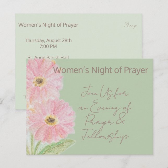 Noite de Oração das Mulheres Convite Floral Aquare (Frente/Verso)