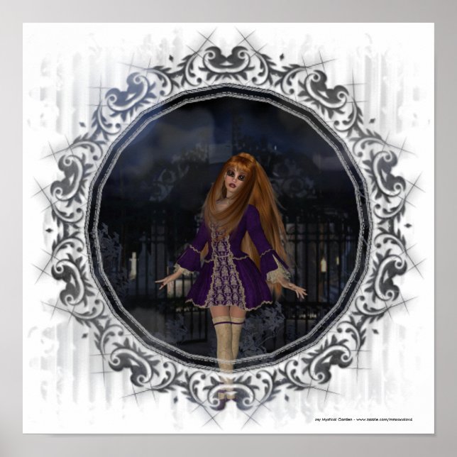 Noite de Stroll Gothic Fantasy Redhead Girl Poster (Frente)