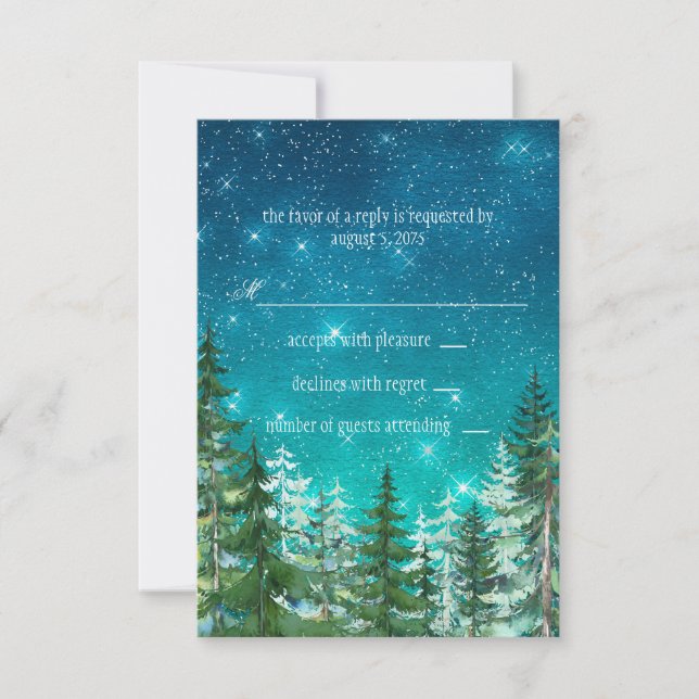 Noite Estrela Floresta Árvore Casamento RSVP (Frente)