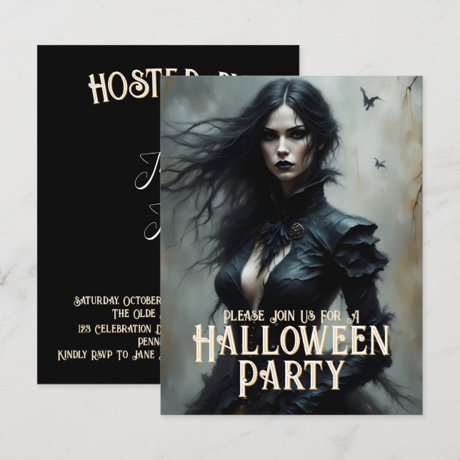 Noite Gótica de Halloween de Convite Misterioso (Frente/Verso)