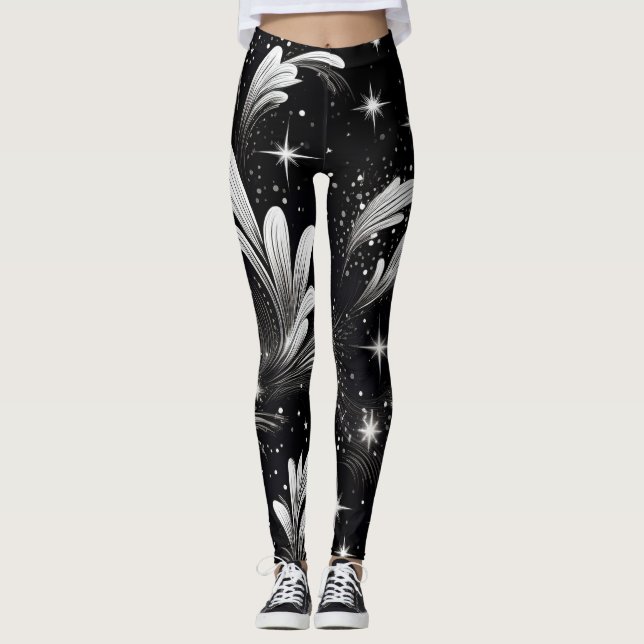 Noites Estreladas: Leggings Pretas e Brilho Branco (Frente)
