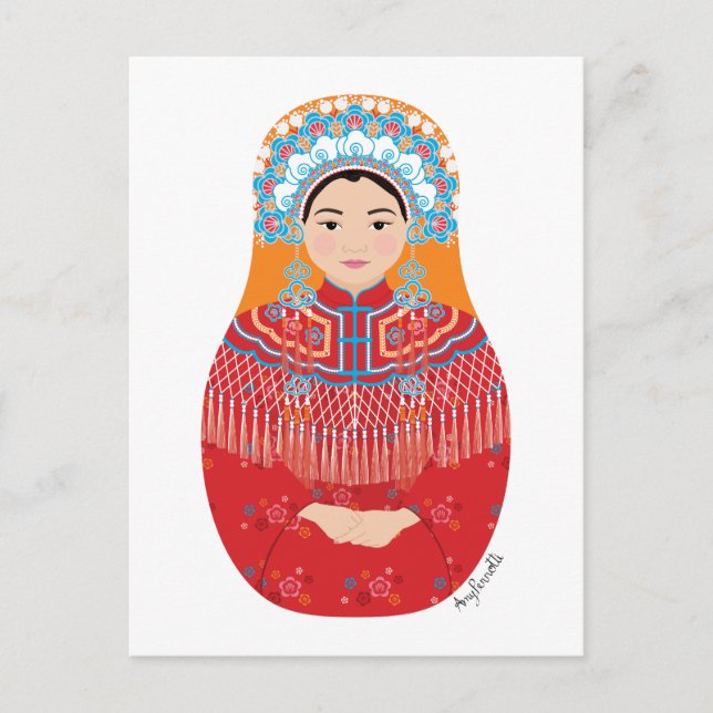 Noiva Chinesa Matryoshka Cartão Postal (Frente)