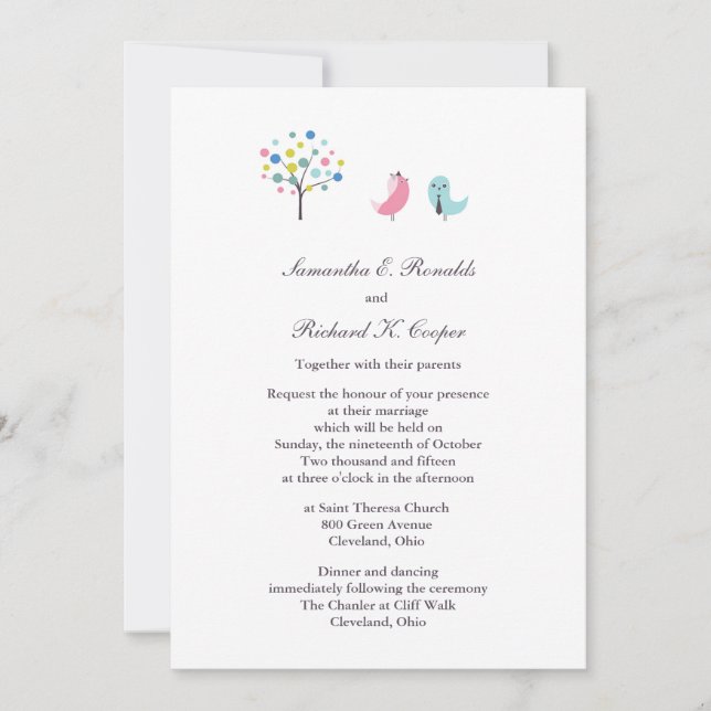 Noiva de Casamento e Convite Simples para Aves de  (Frente)