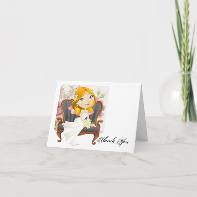 Noiva de desenho animado fofo agradecimento de chá (Frente)