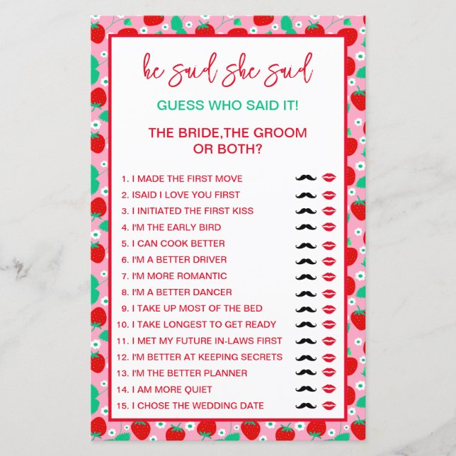 Noiva de Morango ou Adivinha Que Disse Jogo (Frente)