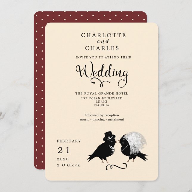 Noiva De Pássaros Bons E Convite Elegante (Frente/Verso)
