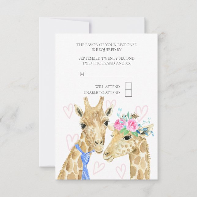 Noiva e noiva Giraffe Wedding RSVP (Frente)