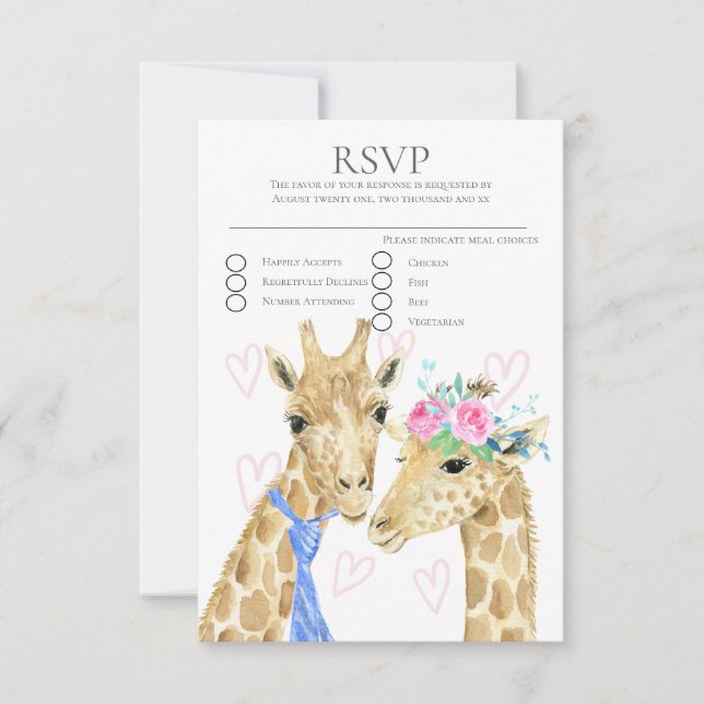Noiva e noiva Giraffe Wedding RSVP (Frente)