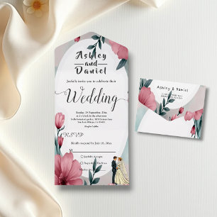 Noiva e Noivo Florais em Aquarela Casamento Elegan