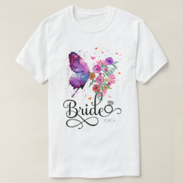 Noiva Floral Boho Butterfly Nome T-Shirt