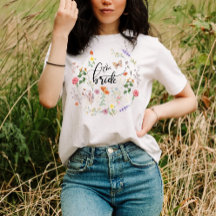 Noiva Flores Selvagens Vintage Borboleta T-Shirt