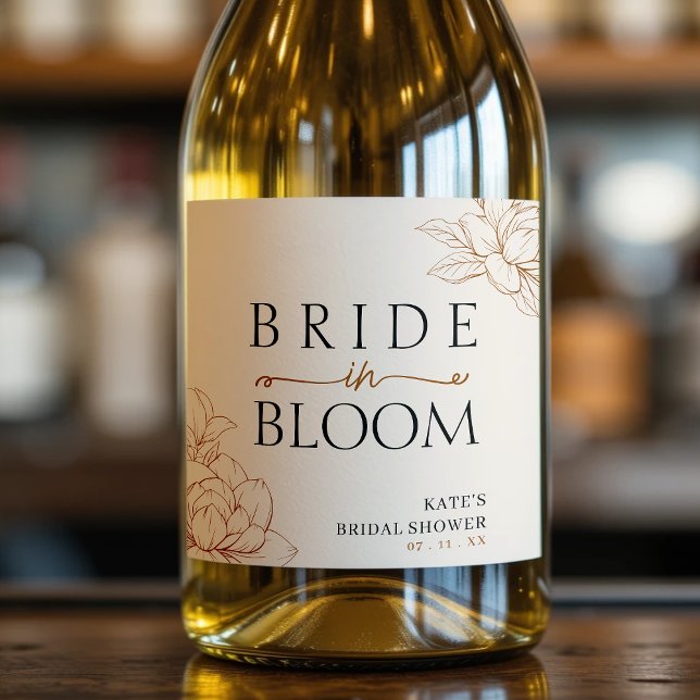 Noiva no Chá de panela Bloom Tan Brown (Bride in Bloom Tan Brown Bridal Shower Sparkling Wine Label
)