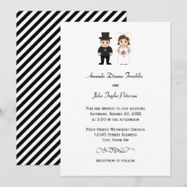Noiva & Noivo Listras Pretas - Convite de Casament