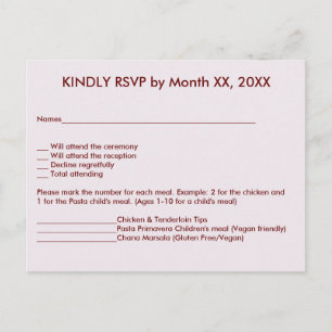 Noiva & Noivo no cartão postal de menu de RSVP do 