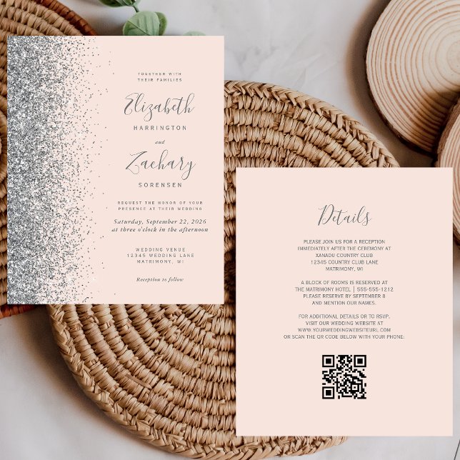 Noiva Rosa Bege Glitter Código QR Casamento (Criador carregado)