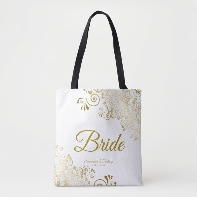 Noiva Simples Casamento Elegante Tote Bag Branco D (Frente)