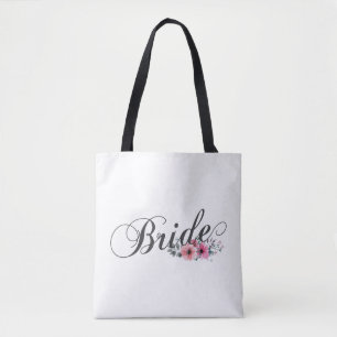 Noiva Simples Floral Caligrafia Bolsa Tote