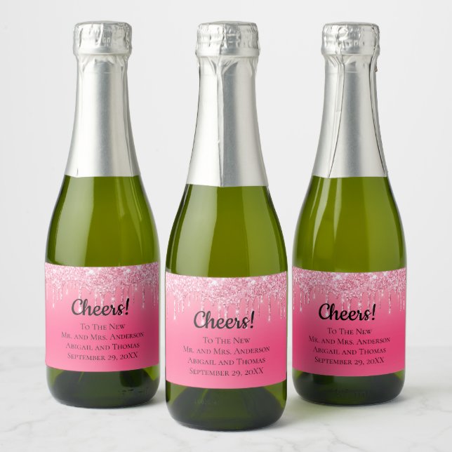 Noiva Tendência Brilho Cor-de-Rosa Personalizado (Garrafas)