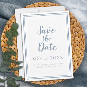 Noivado Azul Empoeirado Salvar a Data Simples Mode