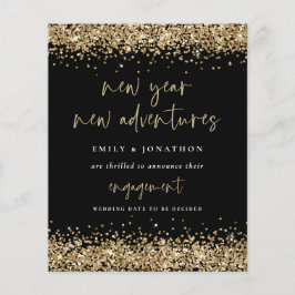 Noivado de Ano Novo Preto Dourado com Glitter de O