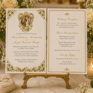 Noivado Elegante Convite de Casamento Católico Flo