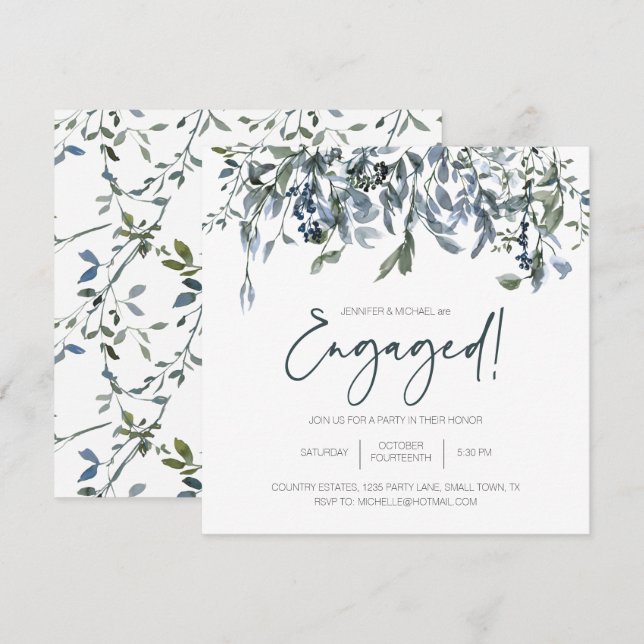 Noivado Elegante Floral Verde da Sage Silver (Frente/Verso)