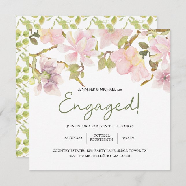 Noivado Elegente Floral Magnolia Blush Rosa (Frente/Verso)