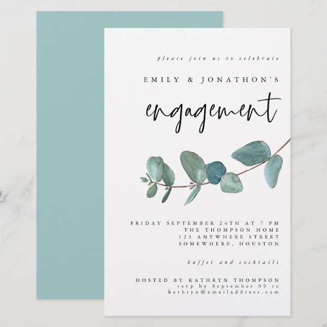 Noivado Eucalyptus Teal Azul Orçamento Convite (Frente/Verso)