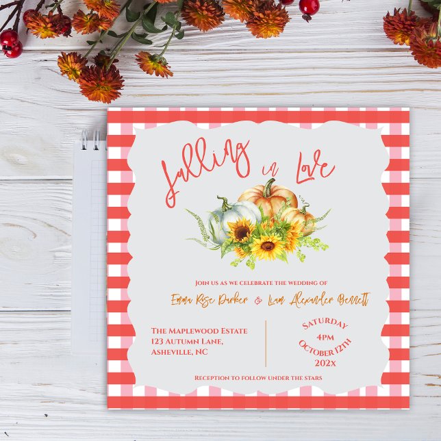 Noivas de Outono Abóboras Girassóis Casamento de O (Falling in Love Pumpkins Sunflowers Fall Wedding Invitation)