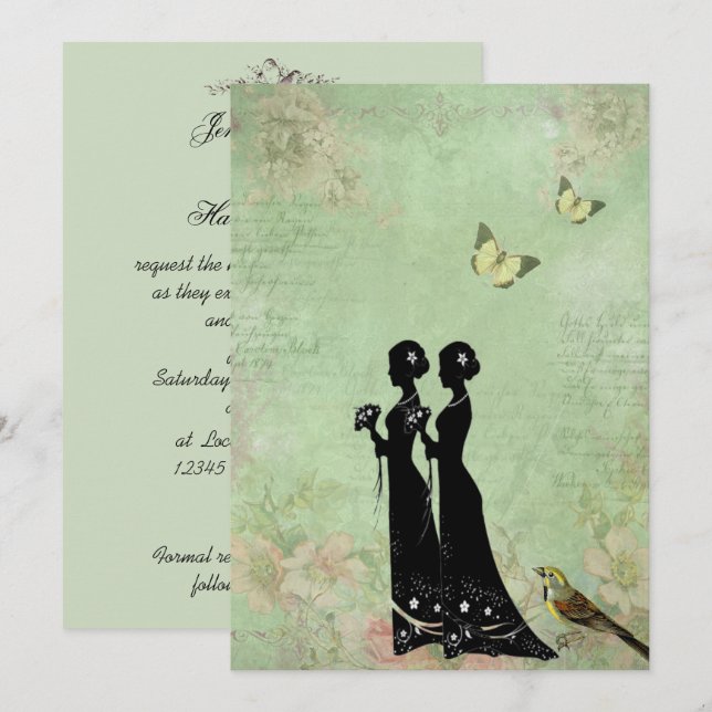 Noivas Vintage Vitorianas, Convite de Casamento (Frente/Verso)