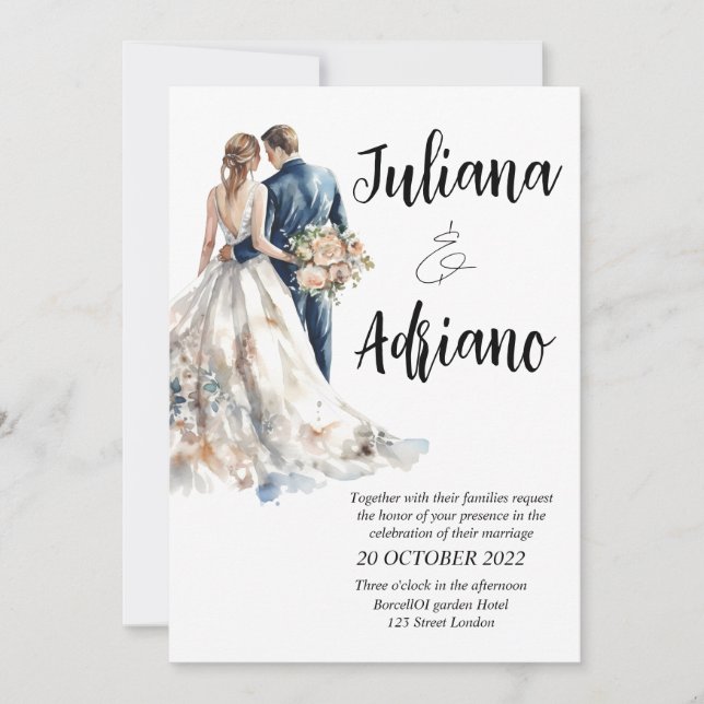 Noivo da noiva fofa cartão de casamento aquarela m (Frente)