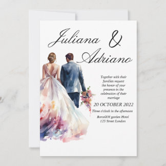 Noivo noiva cartão de casamento aquarela moderno