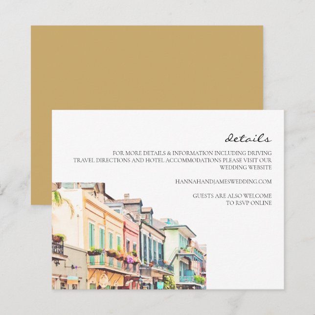 Nola - Cartão de Detalhes de Casamento em Aquarela (Frente/Verso)