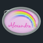 Nome 9 letras arco-íris, cor-de-rosa, fivela de ci<br><div class="desc">Chamada de fivela de cinto-arco-íris,  lê-se atualmente,  Alexandra ou personalize com o nome mais longo de sua escolha (até 9 letras apenas). Design inspirado nos muitos belos arco-íris aqui em Victoria,  Austrália. Item projetado exclusivamente por Sarah Trett.</div>