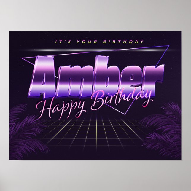 Nome âmbar Vorname lila retro Poster Geburtstag (Frente)