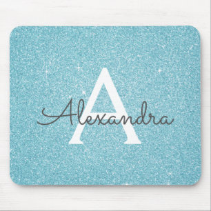 Nome azul Mousepad do monograma do brilho da
