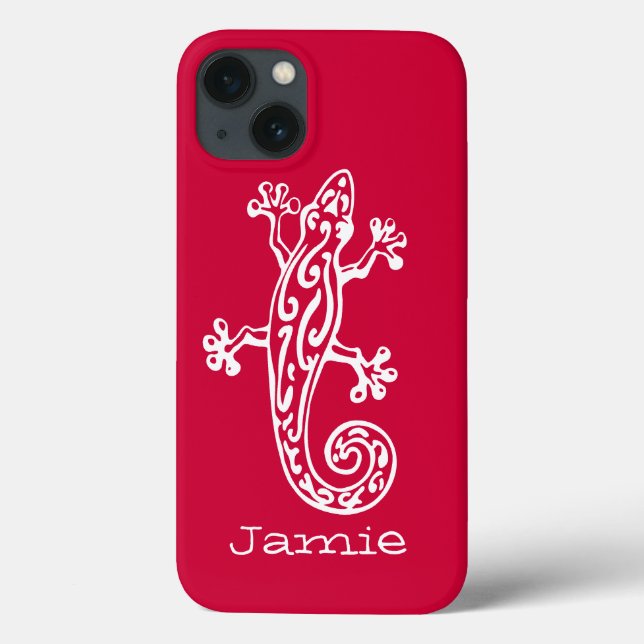 Nome branco e vermelho do réptil Gecko (Verso)
