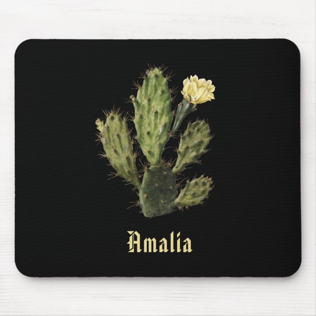 Nome Cactus Flower Vintage Desenho Mousepad Preto (Frente)