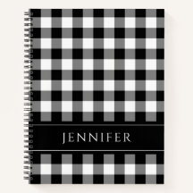 Nome Caderno Preto e Branco Xadrez Gingham